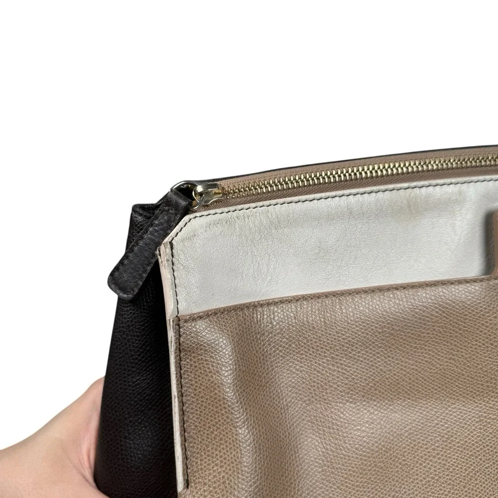 Furla Top Handle Handbag Italian Leather Purse Taupe‎ Cream Brown